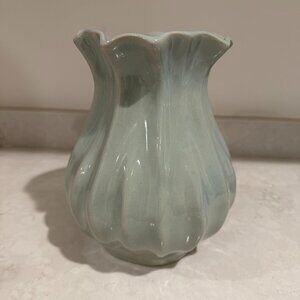 Hearth & Hand™ with Magnolia 9” Scalloped Pleated Ceramic Decorative Vase Blue